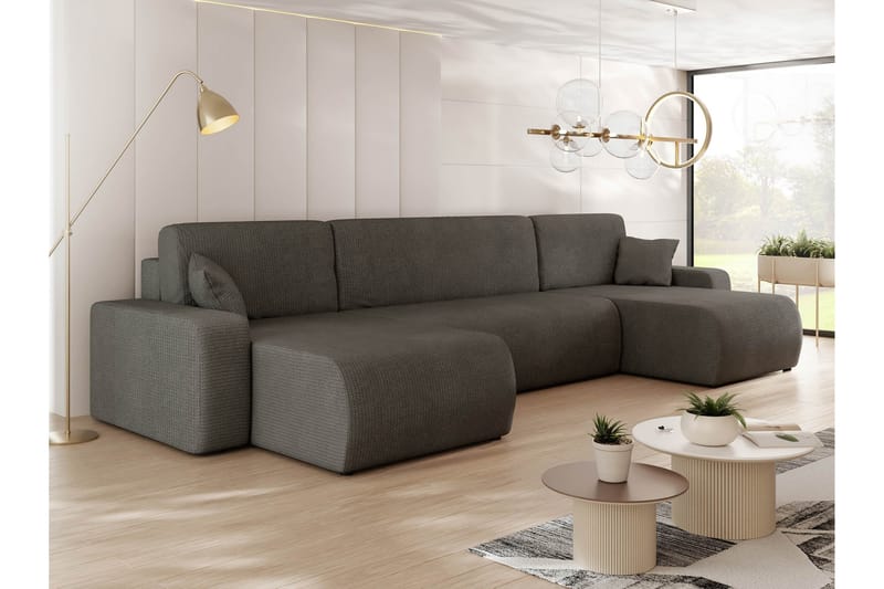 Barile Sovesofa med Dobbelt Chaiselong 4-personers i Plys - Grå - Møbler - Sofaer - Sovesofaer
