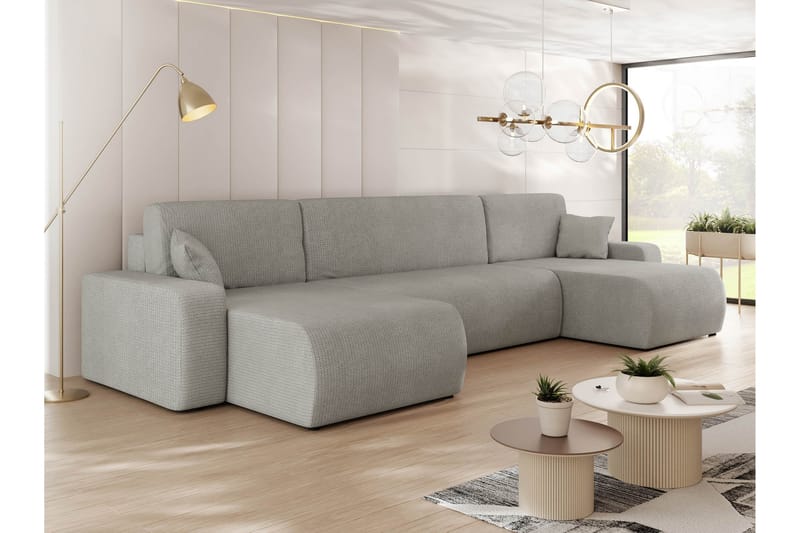 Barile Sovesofa med Dobbelt Chaiselong 4-personers i Plys - Grå - Møbler - Sofaer - Sovesofaer