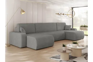 Barile Sovesofa med Dobbelt Chaiselong 4-personers i Plys - Grå - Møbler - Sofaer - Sovesofaer