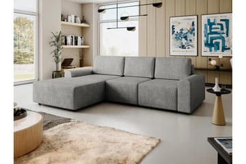Bella Sovesofa med Chaiselong 3-personers i Plys - Grå - Møbler - Sofaer - Sovesofaer