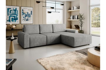 Bella Sovesofa med Chaiselong 3-personers i Plys - Grå - Møbler - Sofaer - Sovesofaer