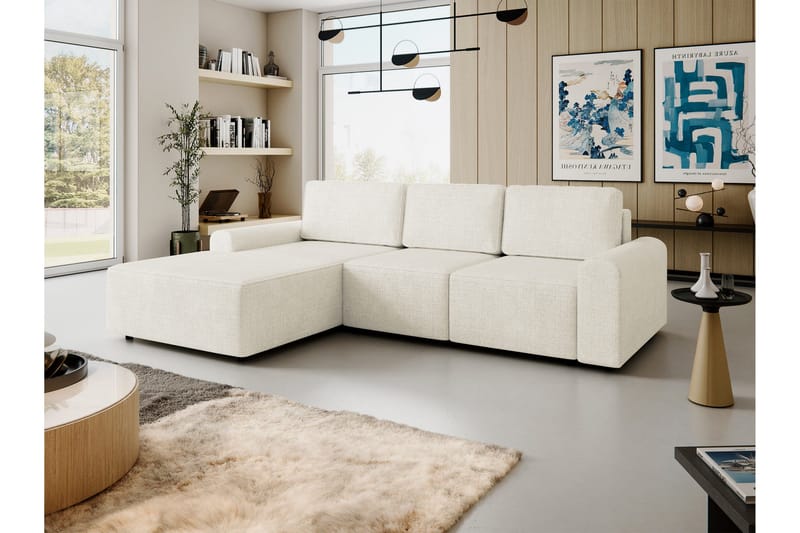 Bella Sovesofa med Chaiselong 3-personers i Plys - Beige - Møbler - Sofaer - Sovesofaer