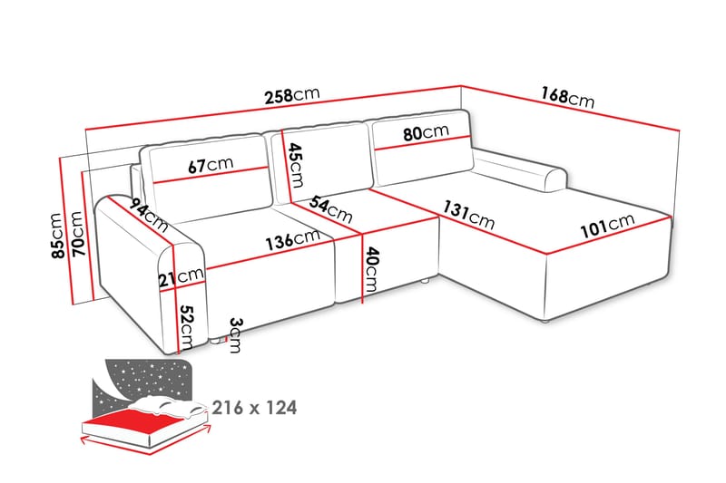 Bella Sovesofa med Chaiselong 3-personers i Plys - Beige - Møbler - Sofaer - Sovesofaer