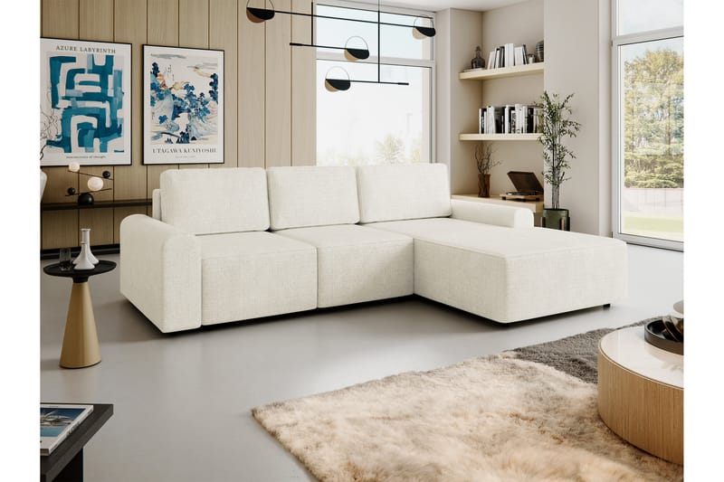 Bella Sovesofa med Chaiselong 3-personers i Plys - Beige - Møbler - Sofaer - Sovesofaer