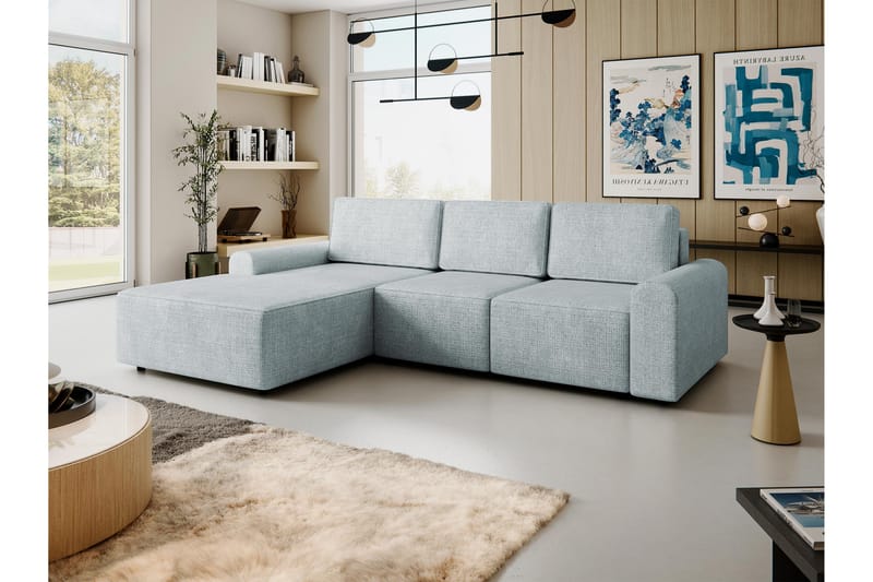 Bella Sovesofa med Chaiselong 3-personers i Plys - Grå - Møbler - Sofaer - Sovesofaer