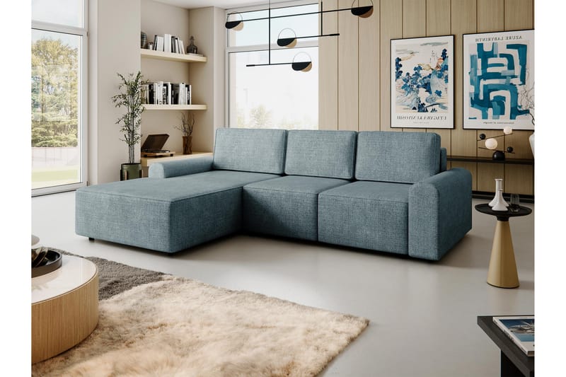 Bella Sovesofa med Chaiselong 3-personers i Plys - Grå - Møbler - Sofaer - Sovesofaer