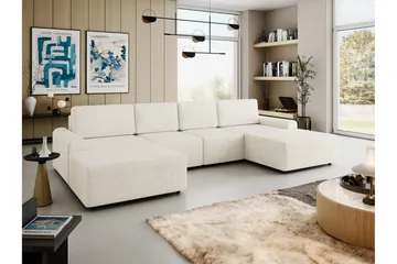 Bella Sovesofa med Dobbelt Chaiselong 4-personers i Plys - Beige - Møbler - Sofaer - Sovesofaer