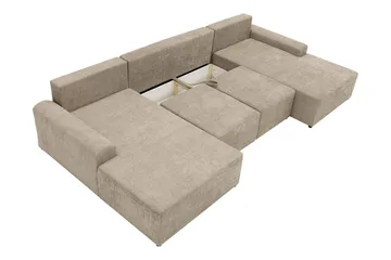 Bella Sovesofa med Dobbelt Chaiselong 4-personers i Plys - Beige - Møbler - Sofaer - Sovesofaer