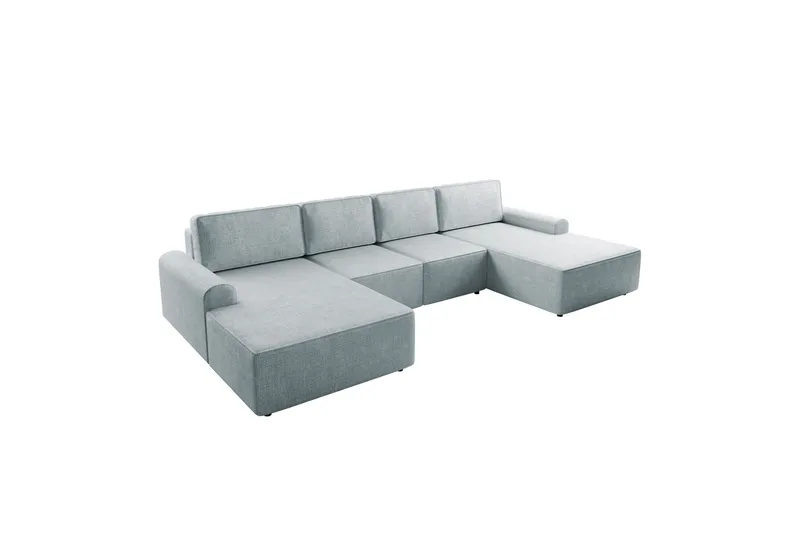 Bella Sovesofa med Dobbelt Chaiselong 4-personers i Plys, Grå