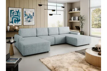 Bella Sovesofa med Dobbelt Chaiselong 4-personers i Plys - Grå - Møbler - Sofaer - Sovesofaer