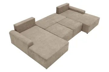 Bella Sovesofa med Dobbelt Chaiselong 4-personers i Plys - Beige - Møbler - Sofaer - Sovesofaer