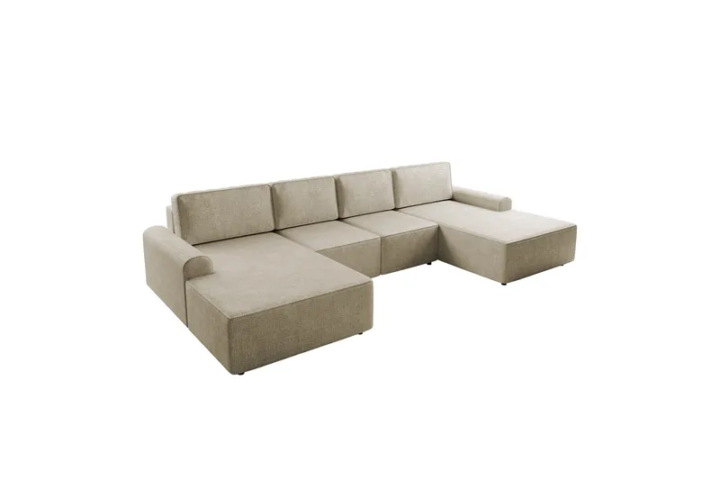 Bella Sovesofa med Dobbelt Chaiselong 4-personers i Plys - Beige - Møbler - Sofaer - Sovesofaer
