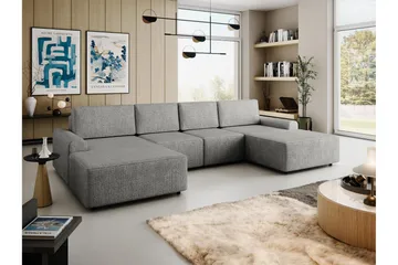 Bella Sovesofa med Dobbelt Chaiselong 4-personers i Plys - Grå - Møbler - Sofaer - Sovesofaer