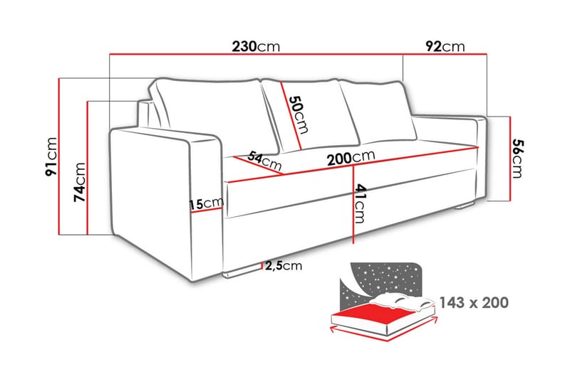 Beno sovesofa 230x92x91 cm - Sovesofaer - 3 personers sovesofa