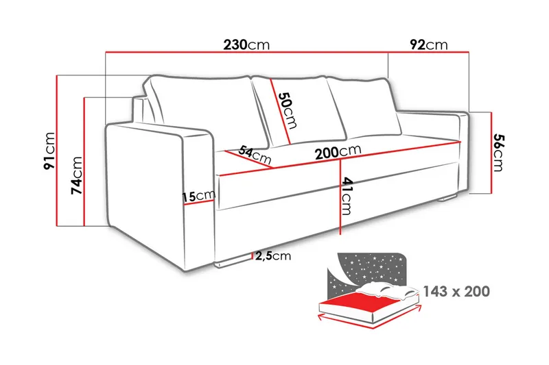 Beno sovesofa 230x92x91 cm - Møbler - Sofaer - Sovesofaer