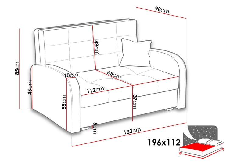 Bensbyn 2-personers Sovesofa 112x196 cm med Opbevaring i Stof - Grå - Møbler - Sofaer - Sovesofaer