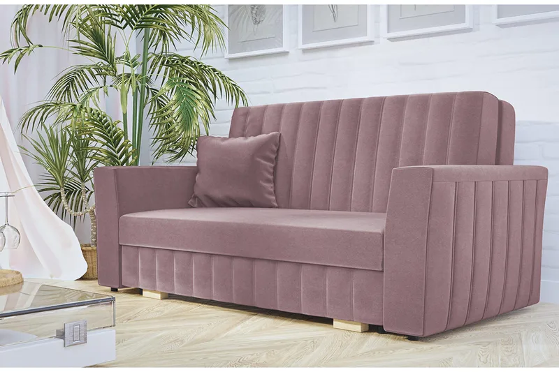 Bensbyn 2-personers Sovesofa med Opbevaring og Vertikale Sømme i Fløjl - Rosa - Møbler - Sofaer - Sovesofaer