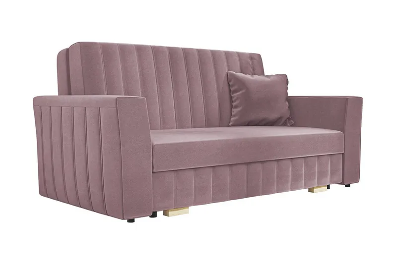 Bensbyn 2-personers Sovesofa med Opbevaring og Vertikale Sømme i Fløjl, Rosa