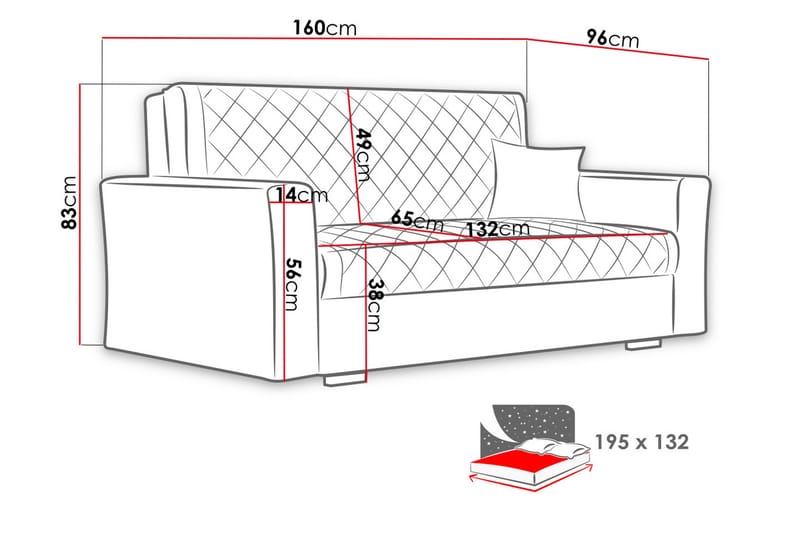 Bensbyn 2-personers Sovesofa 132x196 cm Sovbar Diamantsteppet i Stof - Grå - Møbler - Sofaer - Sovesofaer
