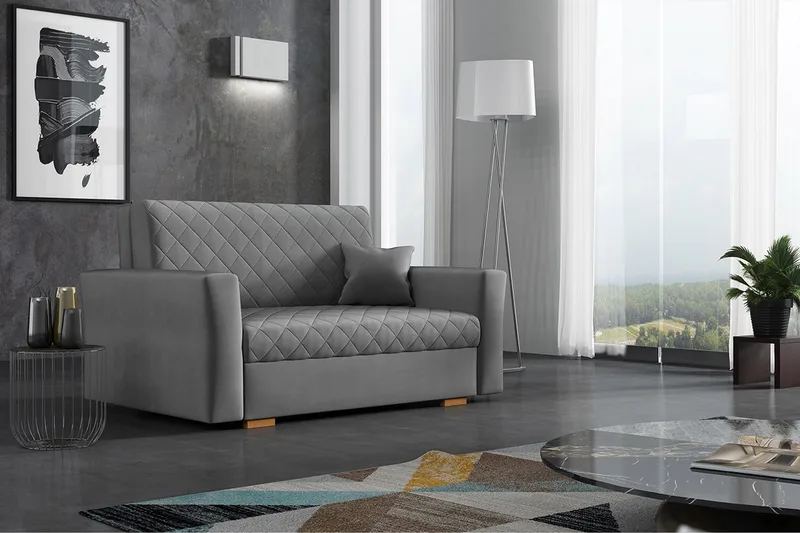 Bensbyn 2-personers Sovesofa 115x196 cm Sovbar Diamantsyet i Fløjl - Grå - Møbler - Sofaer - Sovesofaer
