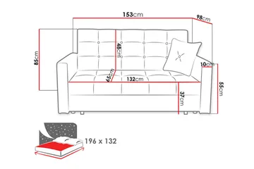 Bensbyn 2-personers Rektangulær Sovesofa 132x196 cm med Opbevaring i Stof - Grå - Møbler - Sofaer - Sovesofaer