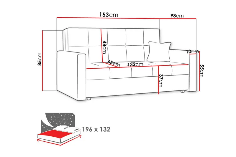 Bensbyn 2-personers Stilren Sovesofa i Stof med Opbevaring - Grå - Møbler - Sofaer - Sovesofaer