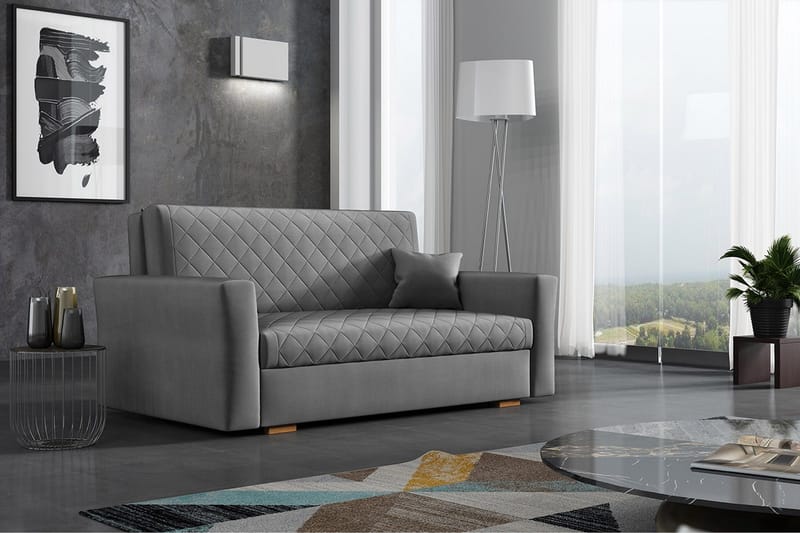 Bensbyn 2-personers Sovesofa 132x196 cm Sovbar Diamantsteppet i Stof - Grå - Møbler - Sofaer - Sovesofaer