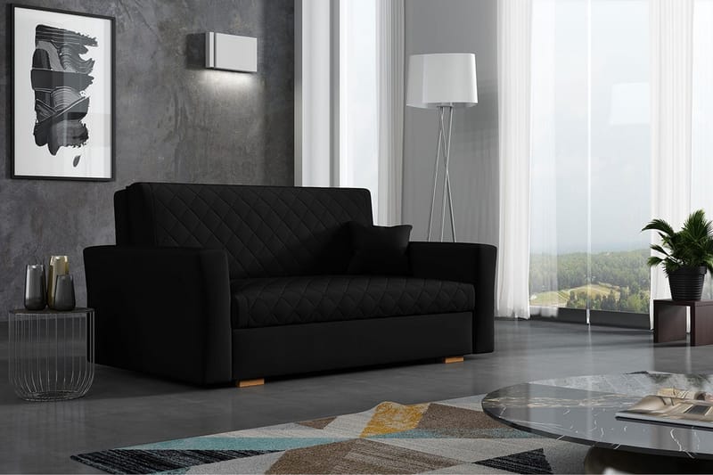 Bensbyn 3-Pers. Sovesofa Ternet mønster - Velour/Sort - Møbler - Sofaer - Sovesofaer