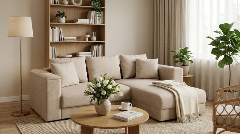 Bergen ekstra dyb, 3-personers sovesofa med vendbar chaiselong og opbevaring - Beige - Møbler - Sofaer - Sovesofaer