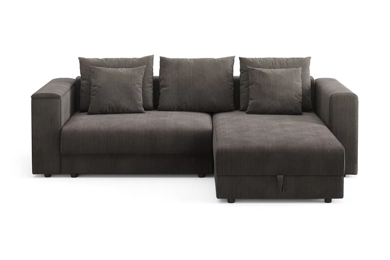 Bergen ekstra dyb, 3-personers sovesofa med vendbar chaiselong og opbevaring i fløjl, Mørkegrå