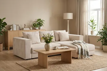 Bergen ekstra dyb, 3-personers sovesofa med vendbar chaiselong og opbevaring i fløjl - Beige - Møbler - Sofaer - Sovesofaer