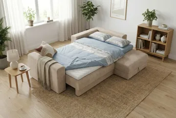 Bergen Ekstra dyb 3-personers sovesofa med divan og topmadras i latex og vaskbart betræk - Beige - Møbler - Sofaer - Sovesofaer