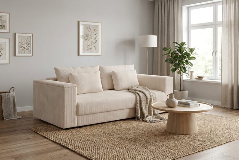 Bergen Ekstra dyb 3-personers sovesofa med topmadras i memoryskum og vaskbart betræk - Beige - Møbler - Sofaer - Sovesofaer