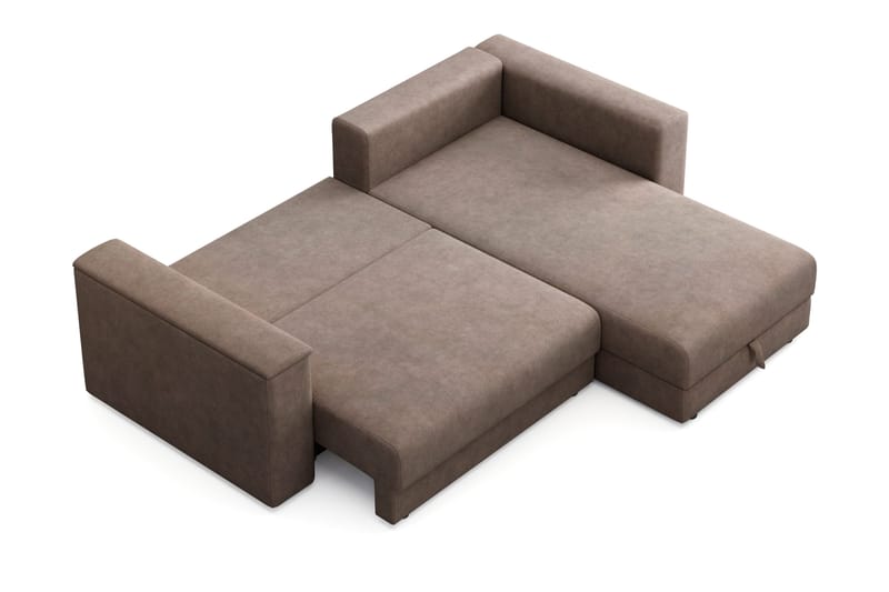Bergen Ekstra dyb 3-personers sovesofa med divan og topmadras i latex og vaskbart betræk - Brun stof - Møbler - Sofaer - Sovesofaer - Sovesofa chaiselong