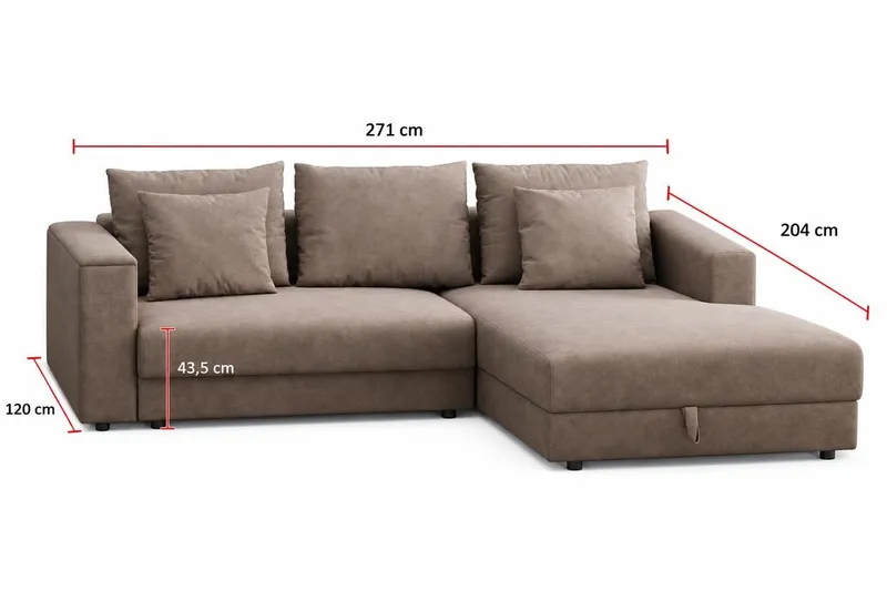 Bergen ekstra dyb 3-personers sovesofa med vendbar chaiselong og opbevaring - Brun - Møbler - Sofaer - Sovesofaer