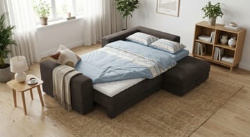 Bergen Ekstra dyb 3-personers sovesofa med divan og topmadras i polyetherskum og vaskbart betræk - Taupe - Møbler - Sofaer - Sovesofaer