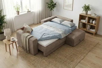 Bergen Ekstra dyb 3-personers sovesofa med divan og topmadras i polyetherskum og vaskbart betræk - Brun - Møbler - Sofaer - Sovesofaer