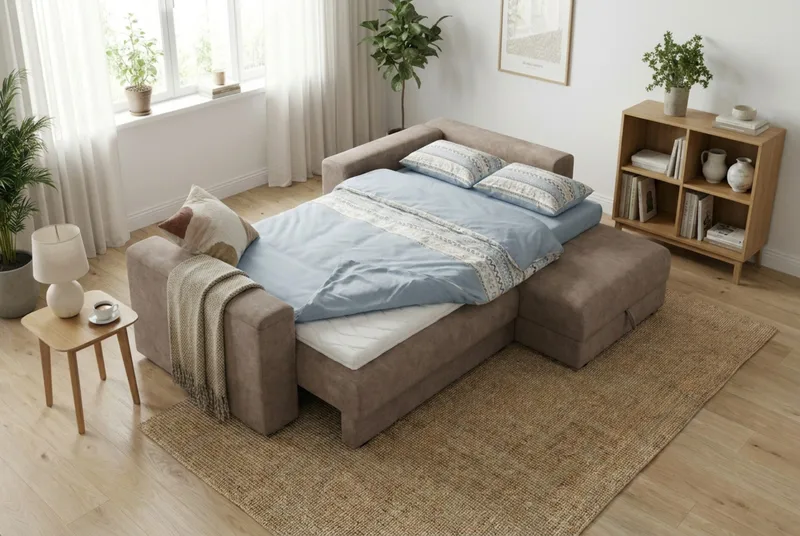 Bergen Ekstra dyb 3-personers sovesofa med divan og topmadras i latex og vaskbart betræk - Brun stof - Møbler - Sofaer - Sovesofaer - Sovesofa chaiselong