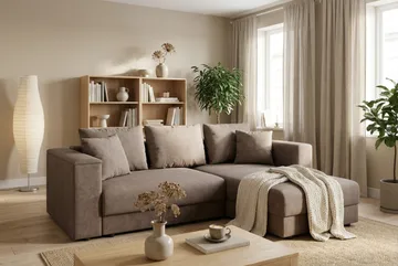 Bergen Ekstra dyb 3-personers sovesofa med divan og topmadras i polyetherskum og vaskbart betræk - Brun - Møbler - Sofaer - Sovesofaer