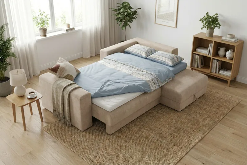 Bergen Ekstra dyb Fremadudtræk 3-personers sovesofa med divan og topmadras i polyetherskum, vendbar sommer- og vinterside og vaskbart betræk - Brunt stof - Møbler - Sofaer - Sovesofaer - Sovesofa chaiselong