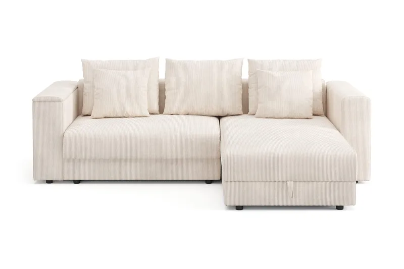 Bergen Ekstra dyb Fremadudtræk 3-personers sovesofa med divan og topmadras i polyetherskum, vendbar sommer- og vinterside og vaskbart betræk, Beige fløjl