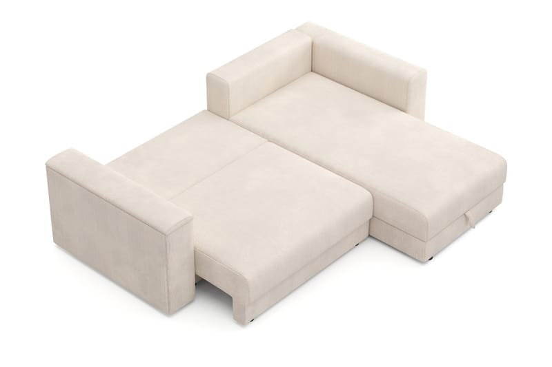 Bergen Ekstra dyb Fremadudtræk 3-personers sovesofa med divan og topmadras i polyetherskum, vendbar sommer- og vinterside og vaskbart betræk - Beige fløjl - Møbler - Sofaer - Sovesofaer - Sovesofa chaiselong