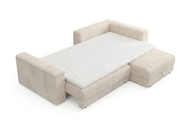 Bergen Ekstra dyb Fremadudtræk 3-personers sovesofa med divan og topmadras i polyetherskum, vendbar sommer- og vinterside og vaskbart betræk - Beige fløjl - Møbler - Sofaer - Sovesofaer - Sovesofa chaiselong