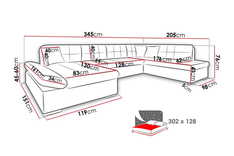 Bergen U-sovesofa 345x205x77 cm - Sovesofaer - Sovesofa chaiselong