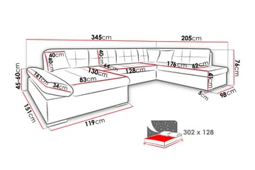 Bergen U-sovesofa 345x205x77 cm - Møbler - Sofaer - Sovesofaer