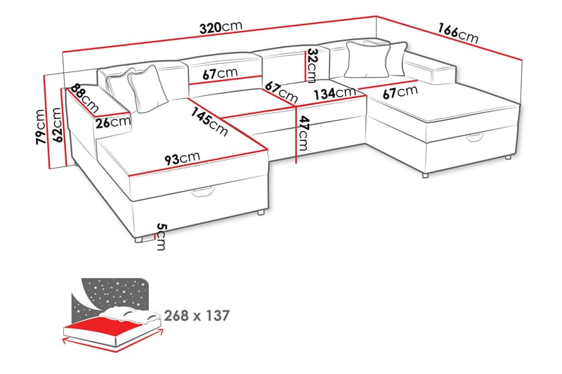 Bizantine Sovesofa med dobbeldivan 4-personers - Hvid - Møbler - Sofaer - Sovesofaer