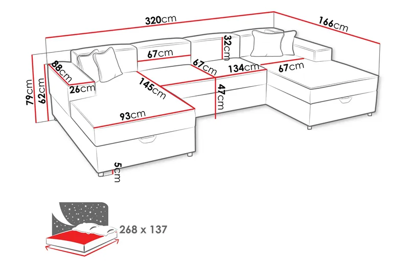Bizantine Sovesofa med dobbeldivan 4-personers - Lyserød - Møbler - Sofaer - Sovesofaer