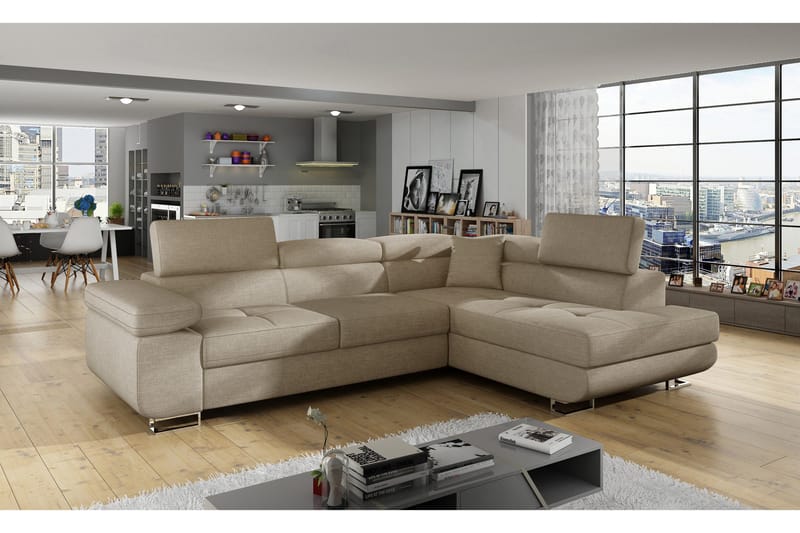 Bobis Sovesofa med Chaiselong Højre - Beige - Møbler - Sofaer - Sovesofaer
