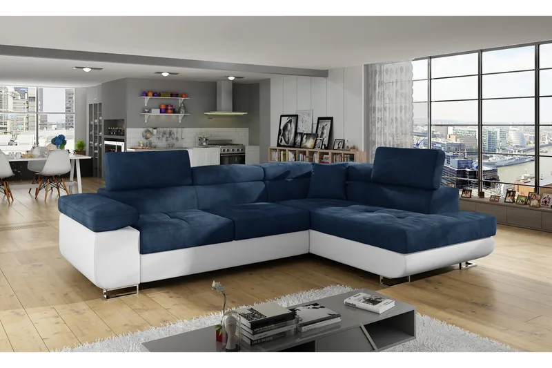 Bobis Sovesofa med Chaiselong Højre, Blå/Hvid