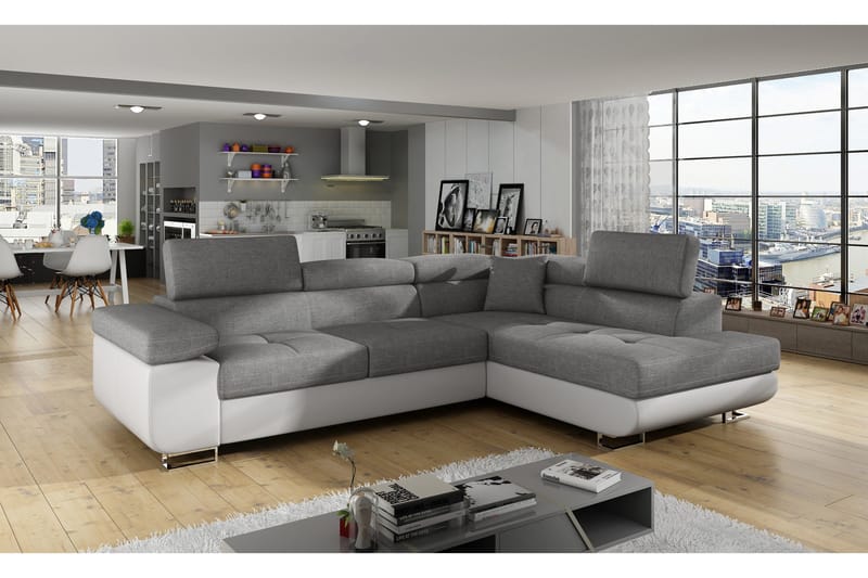 Bobis Sovesofa med Chaiselong Højre, Grå/Hvid